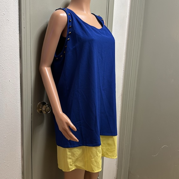 Blue Pepper Sleevless Medi Dress with copper embellishments around sleeved 2X - Picture 5 of 17